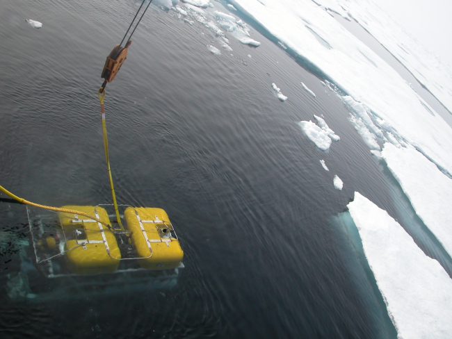 The ROV begins its descent into the deep waters of the Canada Basin