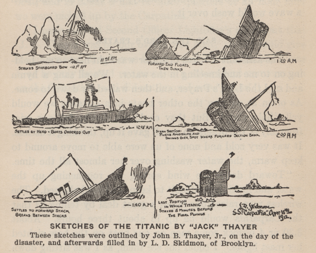 Sketches of the TITANIC by Jack Thayer who was pulled from the sea after thesinking of the TITANIC