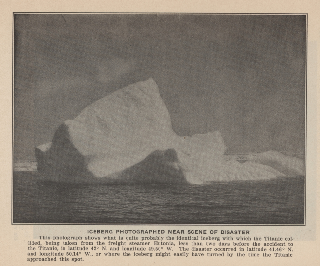 Photograph of iceberg in virtually the same area as the TITANIC accident takentwo days before the disaster