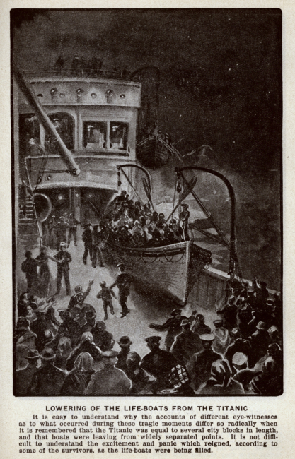Artist's rendition of the lowering of the lifeboats from the TITANIC