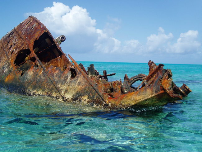 All that remains above water of an unnamed vessel wrecked on the reef long ago