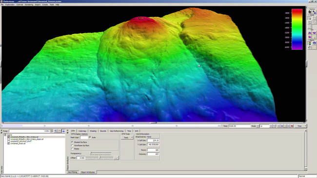 Screen shot of 3-D bathymetry at dive site