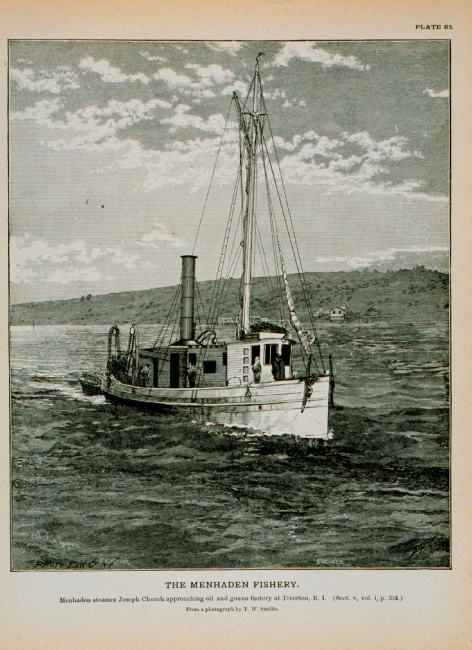 Menhaden steamer Joseph Church Approaching oil and guano factory at Tiverton, R