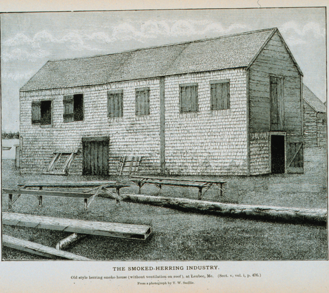 Old style herring smoke-house (without roof ventilators) at Lubec, MaineFrom a photograph by T