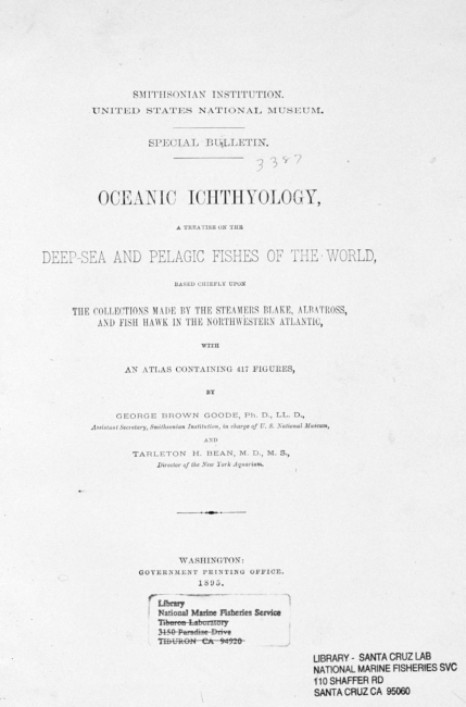Title page to Oceanic Ichthyology, A Treatise on the Deep-Sea and PelagicFishes of the World 