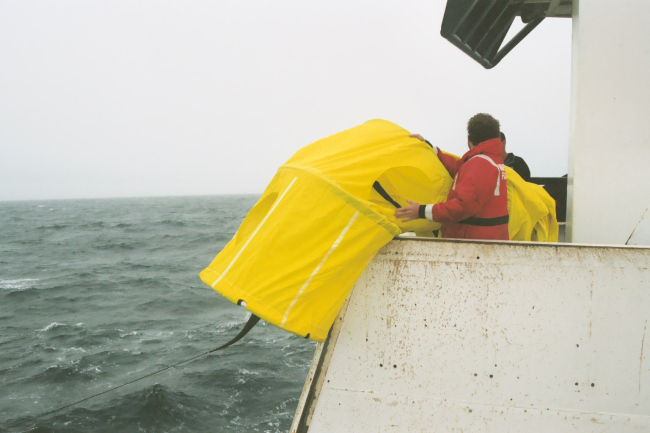 Deploying drogue attached to drifter buoy