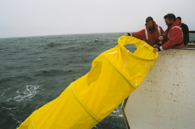 Deploying drogue attached to drifter buoy