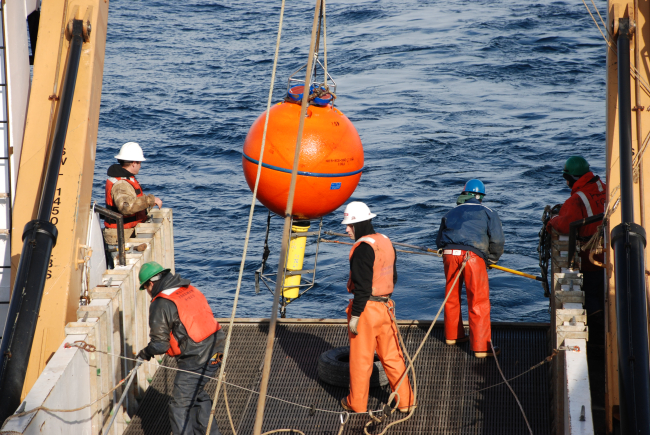 Deploying subsurface acoustic doppler current profiler (ADCP) buoy