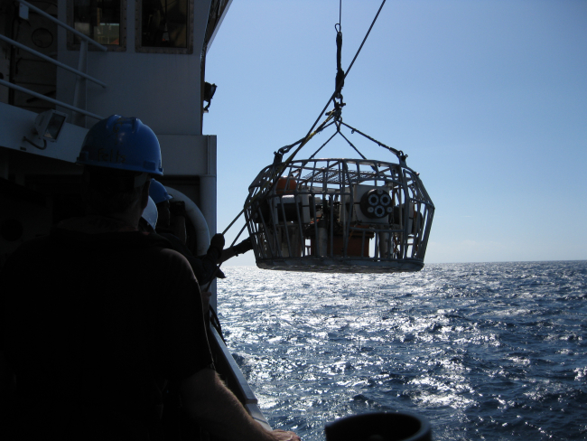 Camera array being lowered into the sea