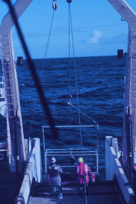 Deploying equipment from stern of NOAA Ship MILLER FREEMAN