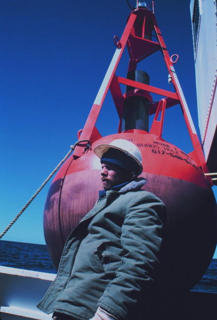 Preparing to launch a buoy during Gulf Stream eddy studies from the stern of theNOAA Ship ALBATROSS IV
