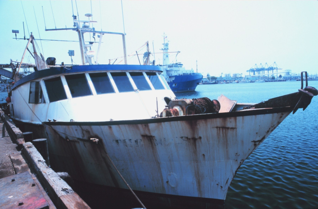 A muti-purpose fishing vessel at Terminal Island next to the Heinz Plant