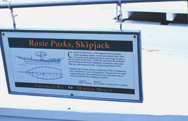Sign describing the Maryland Skipjack ROSIE PARKS