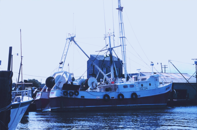 The F/V JAIME MAE rigged for fluke at the Co-op Seafood dock