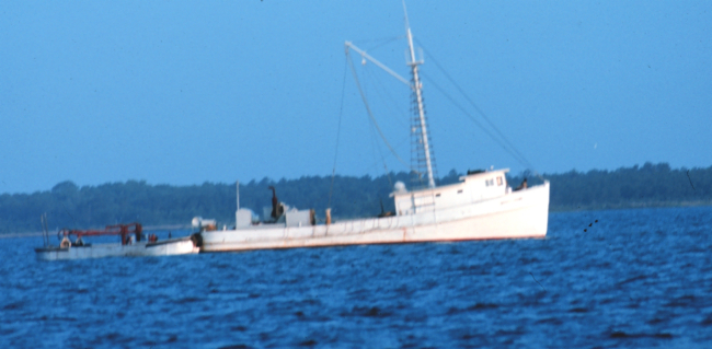 A menhaden mother vessel with auxiliary boats astern