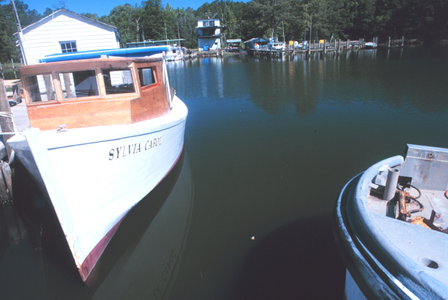 Small Chesapeake Bay waterman's boat at the pier