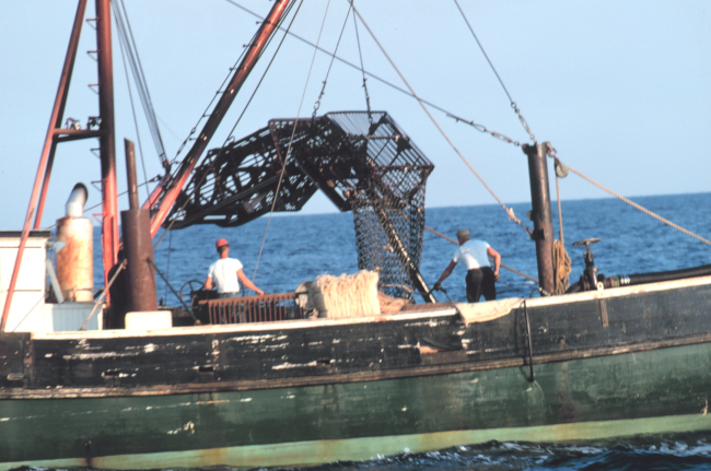 Deploying a clam dredge offshore