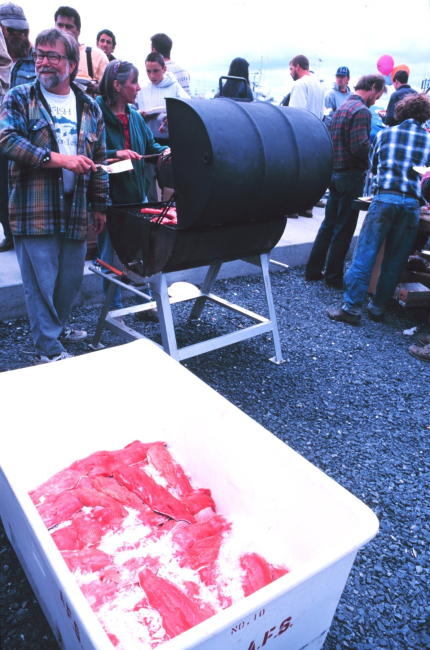 Salmon ready for the grill at a community fish fry in support of the United Seiners Association