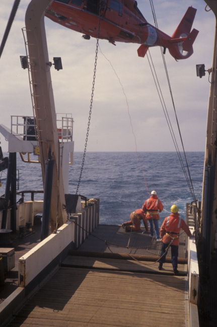 USCG helicopter medical evacuation from NOAA Ship MILLER FREEMAN