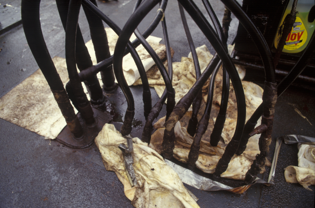 A forest of hydraulic lines associated with a winch or crane on the NOAA ShipMILLER FREEMAN