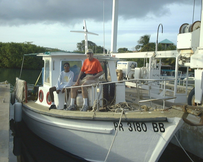 Boat used by staff to transport of cobia juveniles (Rachycentron canadum)to offshore cage at Culebra Island, Puerto Rico