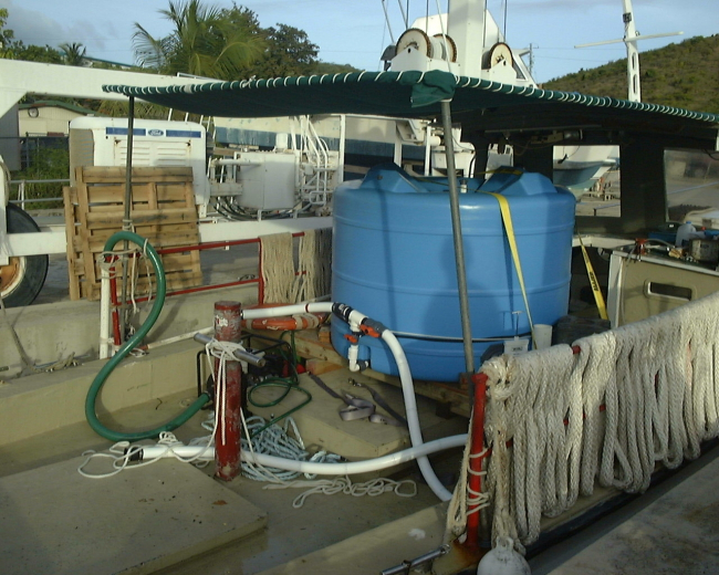 Closeup view of tank which is used to transport cobia (Rachycentron canadum)to offshore cage below the ocean at Culebra Island, Puerto Rico