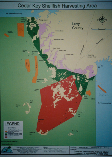 Map designating shellfish harvesting areas