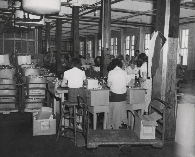 Women on assembly line at sardine cannery