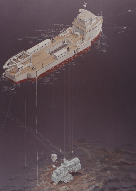 Artist's conception of SEALAB III with mother ship above