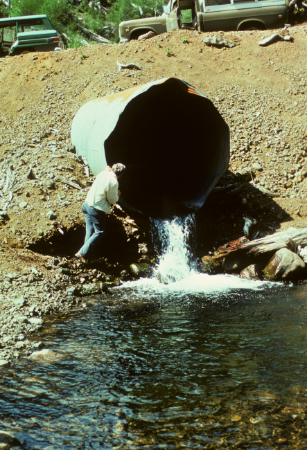 A high culvert which adds to the level of difficulty of fish passage onBoulder Creek, off the North Fork of the Siletz River