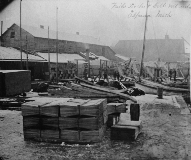 Fish docks and gill net reels, Alpena, MI