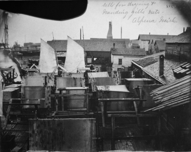 Reels for drying and mending gill nets, Alpena, MI