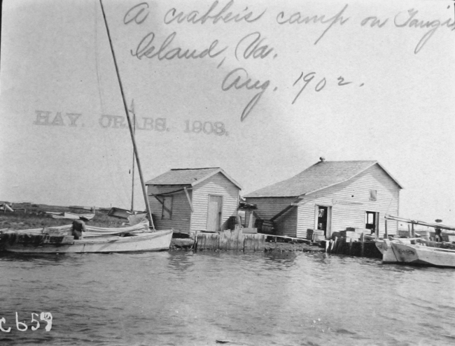 A crabber's camp on Tangier Island, VA, Aug
