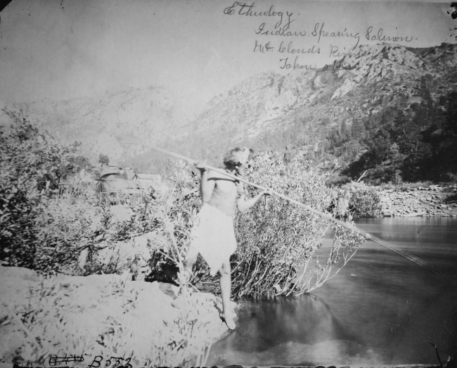 Ethnology, McCloud River, CA, indian spearing salmon, taken about 1882