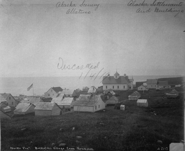 Alaska peninsula, Belkofski village from graveyard, settlements and buildings