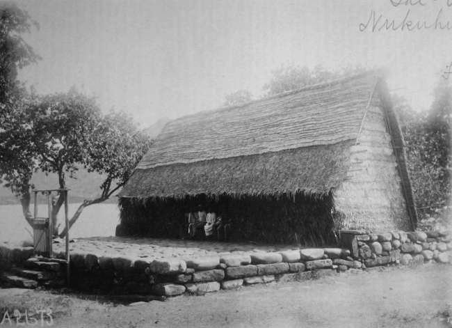 South Seas cruise, Albatross, 1899-1900, Marquesas Group, primitivenative house, Lai-o-Lae, Nukuhiva Island