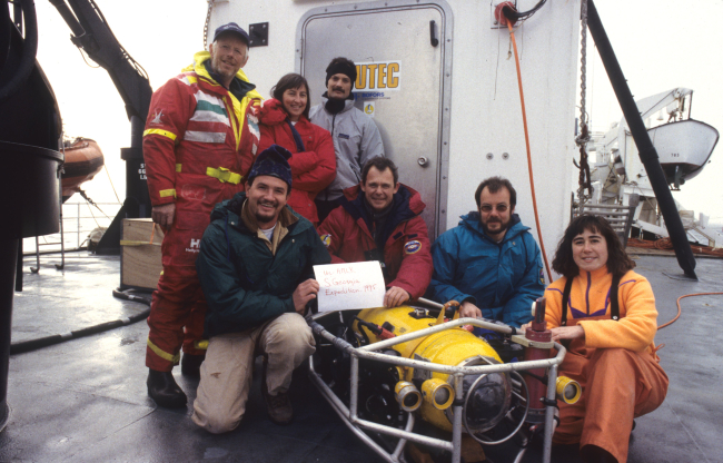 The research team with ROV, on the R/V Surveyor