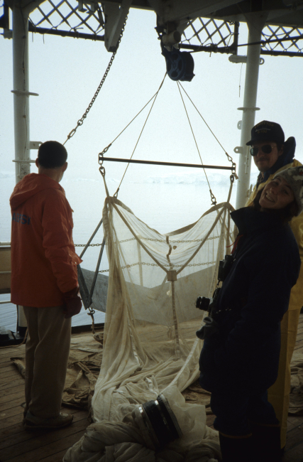 A fine-mesh net designed to catch zooplankton, tiny creaturesswimming in the water column