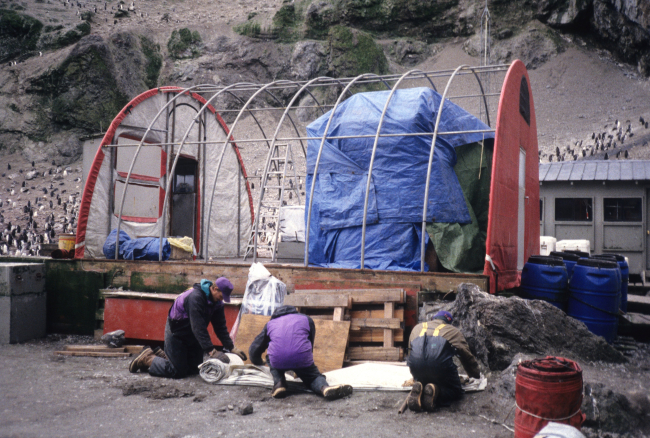 Constructing the Weatherport living structure at Seal Island