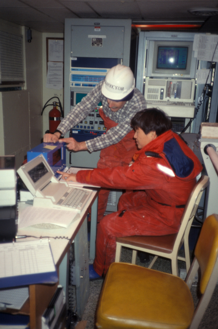 In the computer room aboard the NOAA Ship SURVEYOR