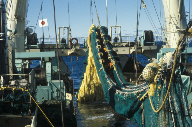 Midwater trawl net on Japanese krill trawler that was inspected by theAMLR Program off Elephant Island