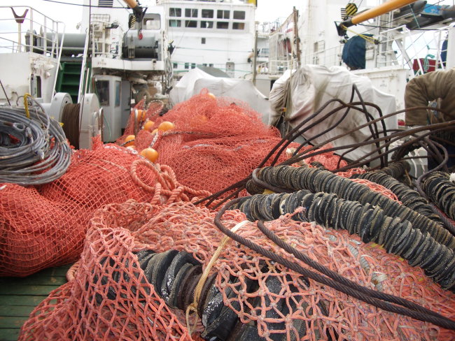 Fishing nets and gear used for research trawls on the R/V Yuzhmorgeologiya