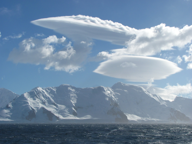 Saucer-shaped lenticular clouds, South Shetland Islands