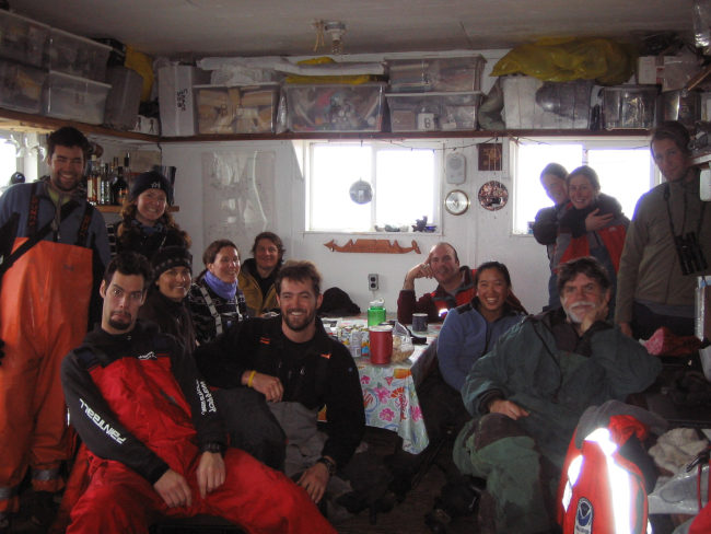 The AMLR crew in the Cape Shirreff field station, Livingston Island, 2005