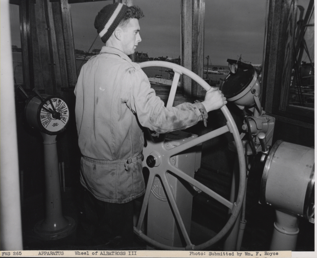 Fisherman Abel Medeiros at the wheel of the FWS ship ALBATROSS III