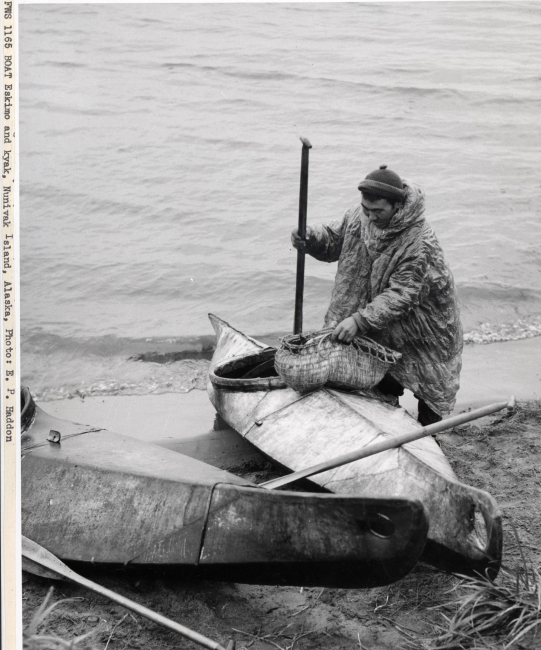 Native American Eskimo and kayak