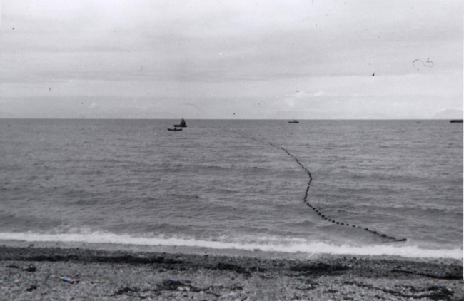 Bristol Bay setnet extending offshore from the beach
