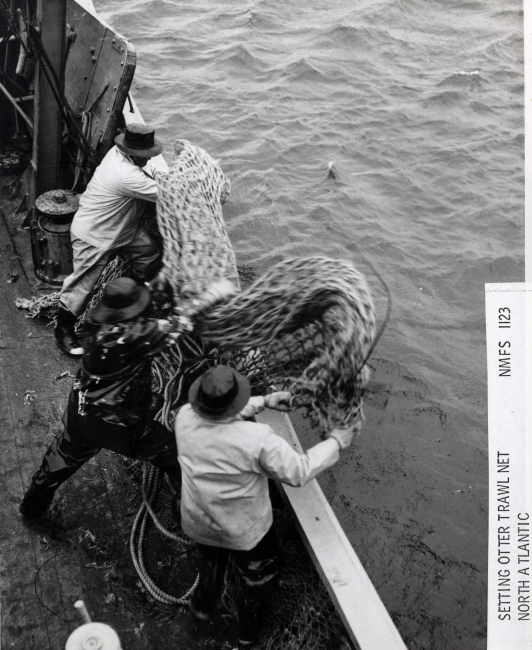 Setting otter trawl net