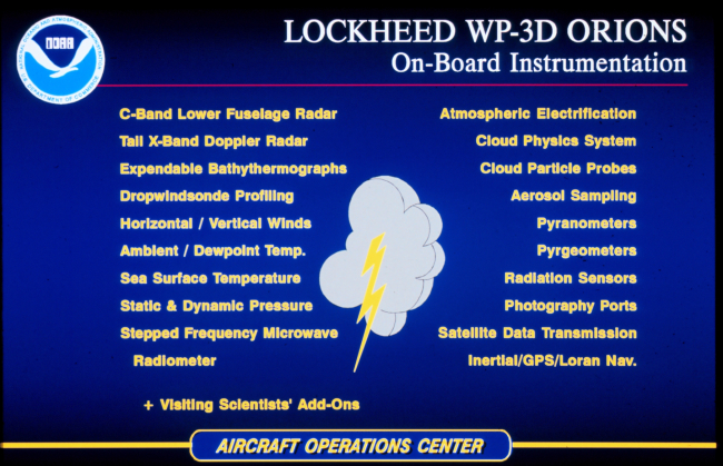 Information slide detailing instrumentation on board Lockheed WP-3D Orions
