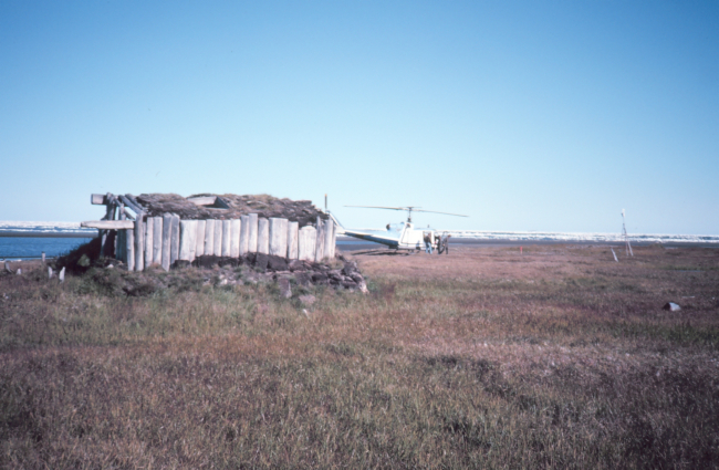 Explorer's hut on an island on the northwest coast of Canada in the MackenzieRiver delta area